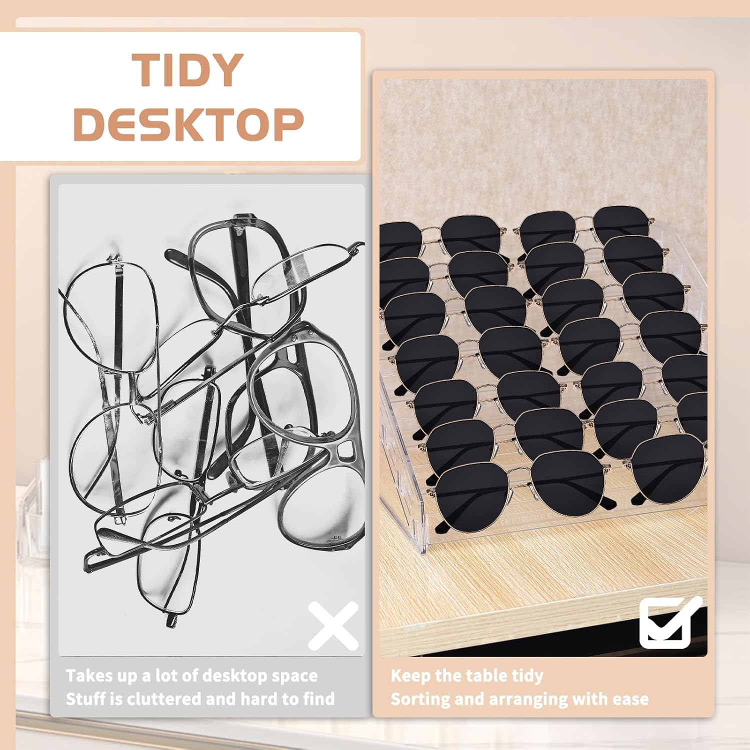 2Pcs Premium Sunglass Organizer Stand,7 Tier Acrylic Holder for Glasses, Nail Polish Display Rack, Organizer for Organizing Sunglasses, Cosmetics, Nail Polish (2 Set)