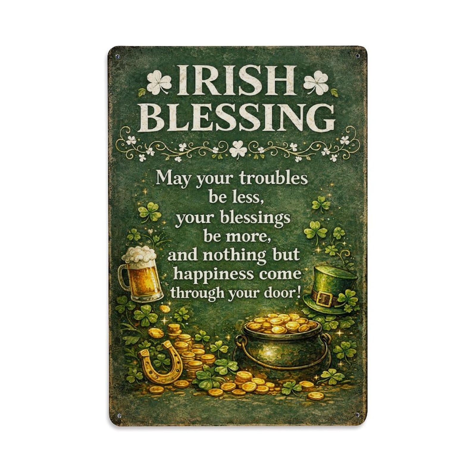 Jdfenggu Vintage Irish Blessing Pot Of Gold Retro Metal Tin Sign, Metal Poster For Bar, Home, Man Cave, Kitchen, Laundry Room Art Decor 8X12 Inch