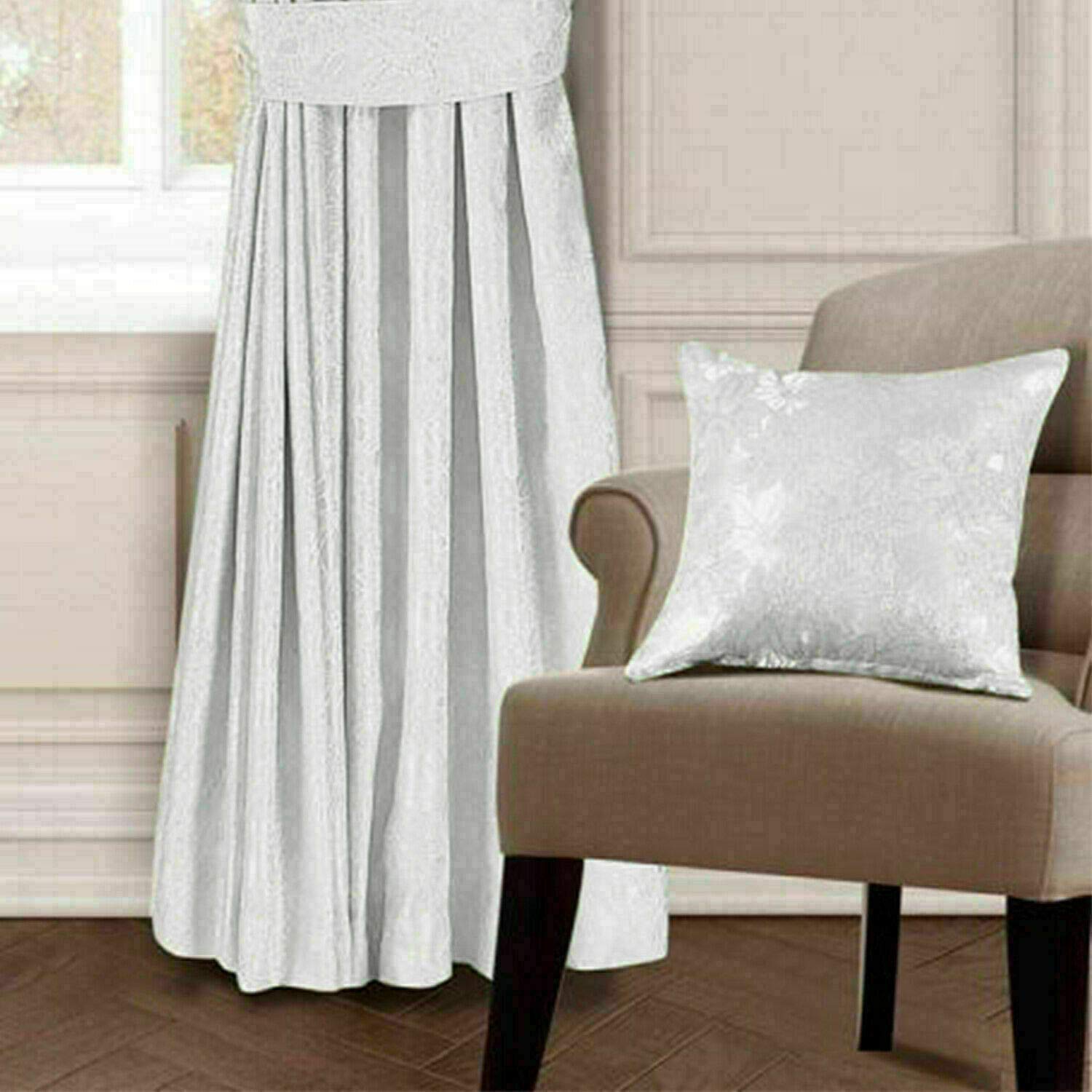 New Luxury Jacquard shimmer Glitter Quilted Bedspread Comforter Throw Bedding with Matching Pillow Shams (White MAYA, Cushion Cover 18" x 18")