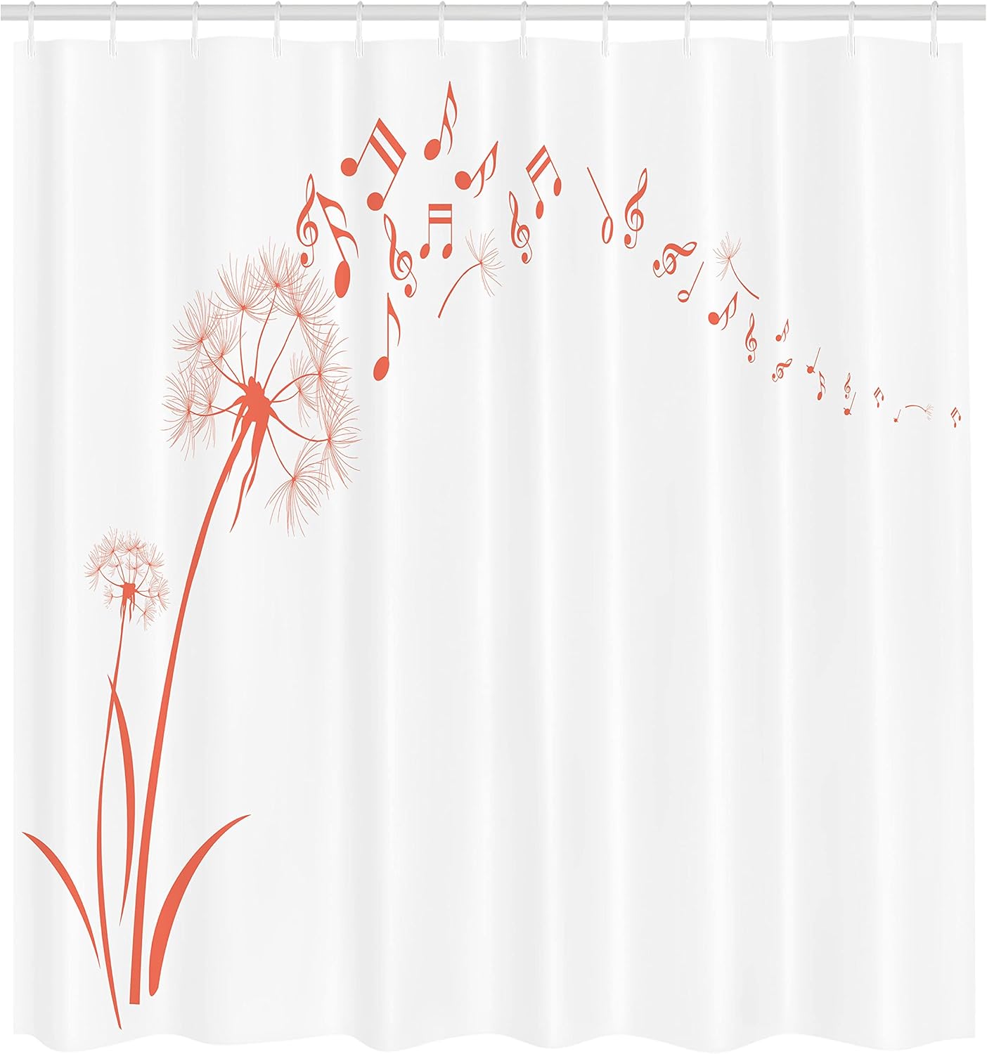 Ambesonne Music Shower Curtain, Flying Dandelions Notes Summer Spring Meadow Silhouette Softness Simple Print, Cloth Fabric Bathroom Decor Set with Hooks, 69" W x 75" L, Dark Coral