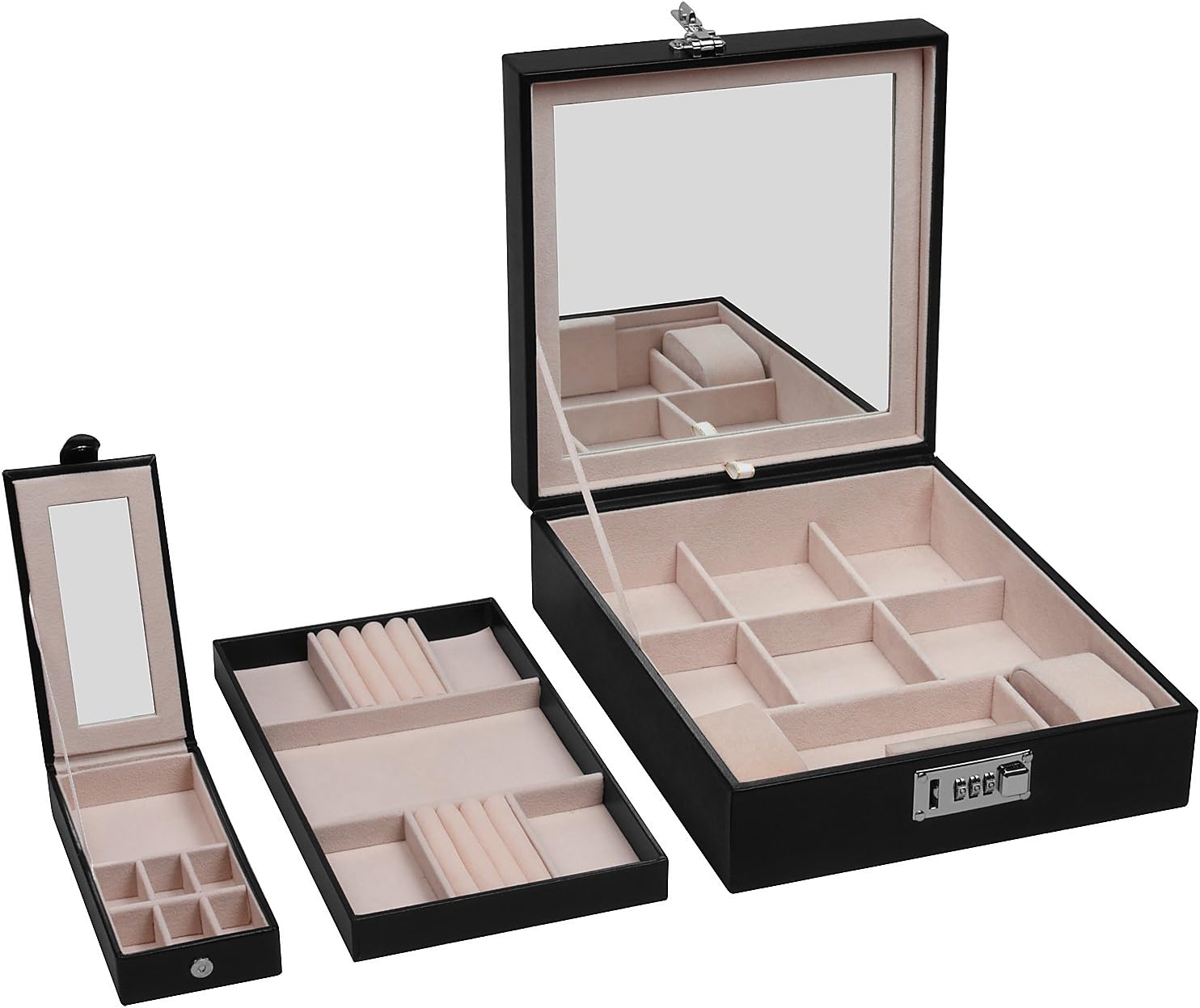 Jewelry Box Lockable Jewelry Organizer Mirrored Storage Case Portable for Girls Gifts 3.7L Capacity