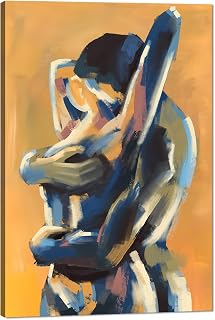 Bedroom Sexy Canvas Wall Art Oil Painting Style Vintage Nude Couple Print Painting Colorful Abstract Naked Artwork for Living Room Bedroom Hotel Wall Decor Framed Easy to Hang-24 x 36 inch