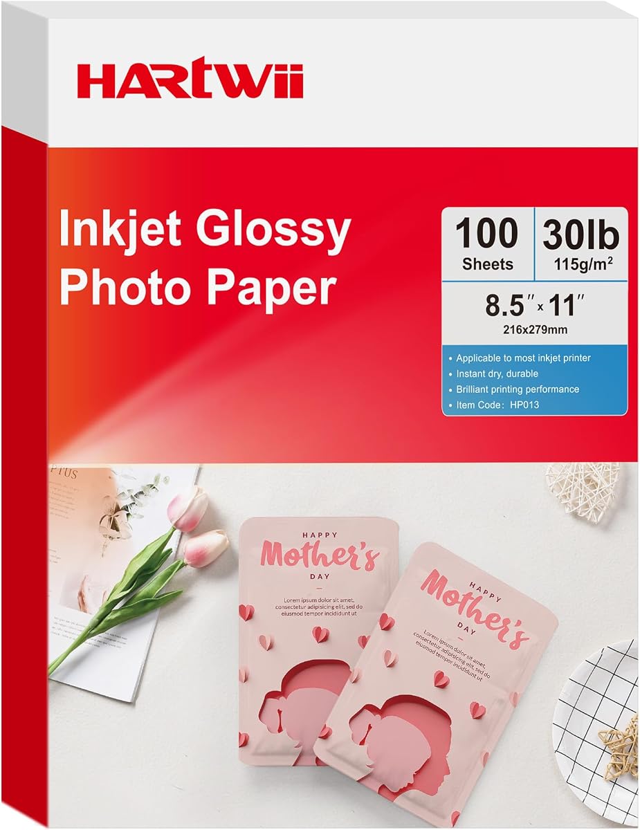 115gsm Thin Glossy Photo Paper 100 Sheets 8.5x11 Inches,Inkjet Printing Paper with Dye Ink for Brochure Printing, Custom Chip Bag Party Favors, Letter Size