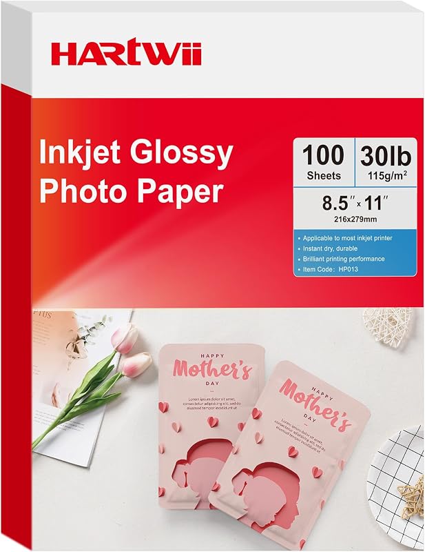 115gsm Thin Glossy Photo Paper 100 Sheets 8.5x11 Inches,Inkjet Printing Paper with Dye Ink for Brochure Printing, Custom Chip Bag Party Favors, Letter Size