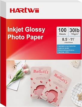 115gsm Thin Glossy Photo Paper 100 Sheets 8.5x11 Inches,Inkjet Printing Paper with Dye Ink for Brochure Printing, Custom Chip Bag Party Favors, Letter Size