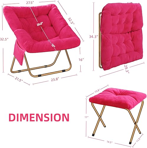 Miniatura 3 de Silla plegable Comfy Saucer para sala de estar, silla de piel sintética suave para dormitorio, sillas de lectura para adultos y niños, XL, rosa
