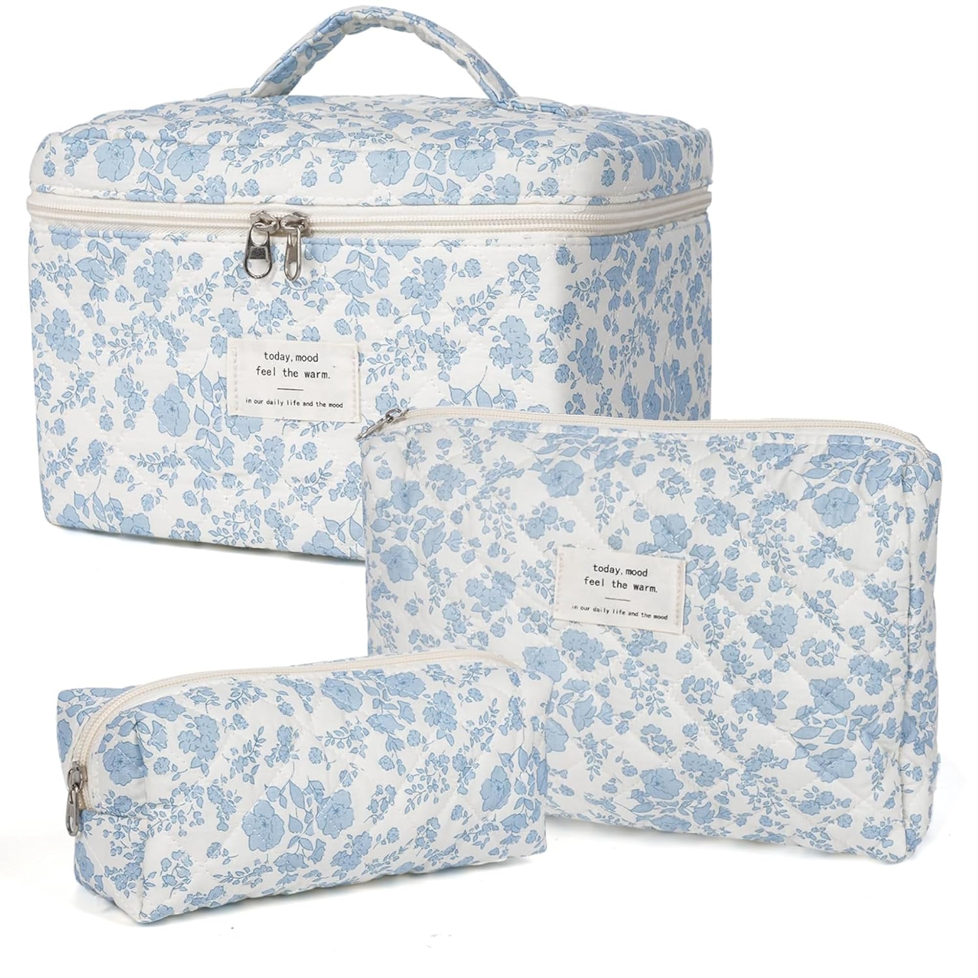 Medium Floral Cotton Quilted Cosmetic Pouch for Travel