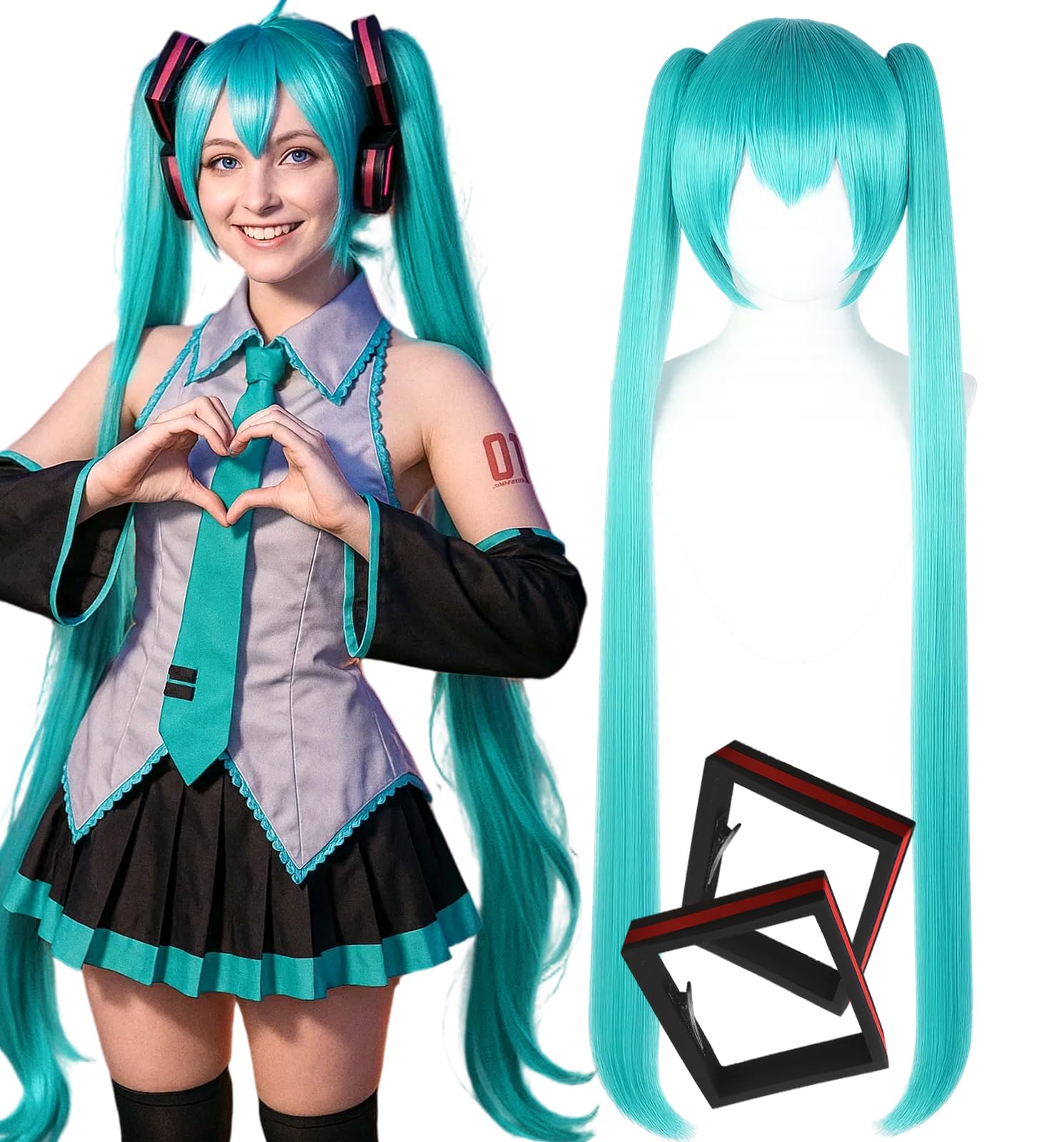 Swooflia Blue Ponytail Wig for Women & Cosplay Accessories - Convenient Set Includes Adjustable Wig Cap, Hair Clips, Cosplay Wig for Halloween, Costume, and Daily Use (Wig2-28)