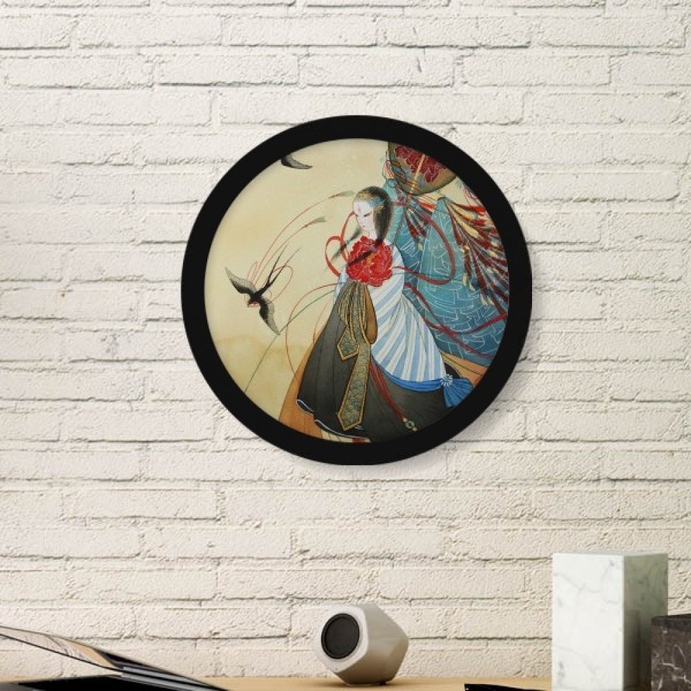 Stickers muraux cadre rond hirondelle deco maison noir