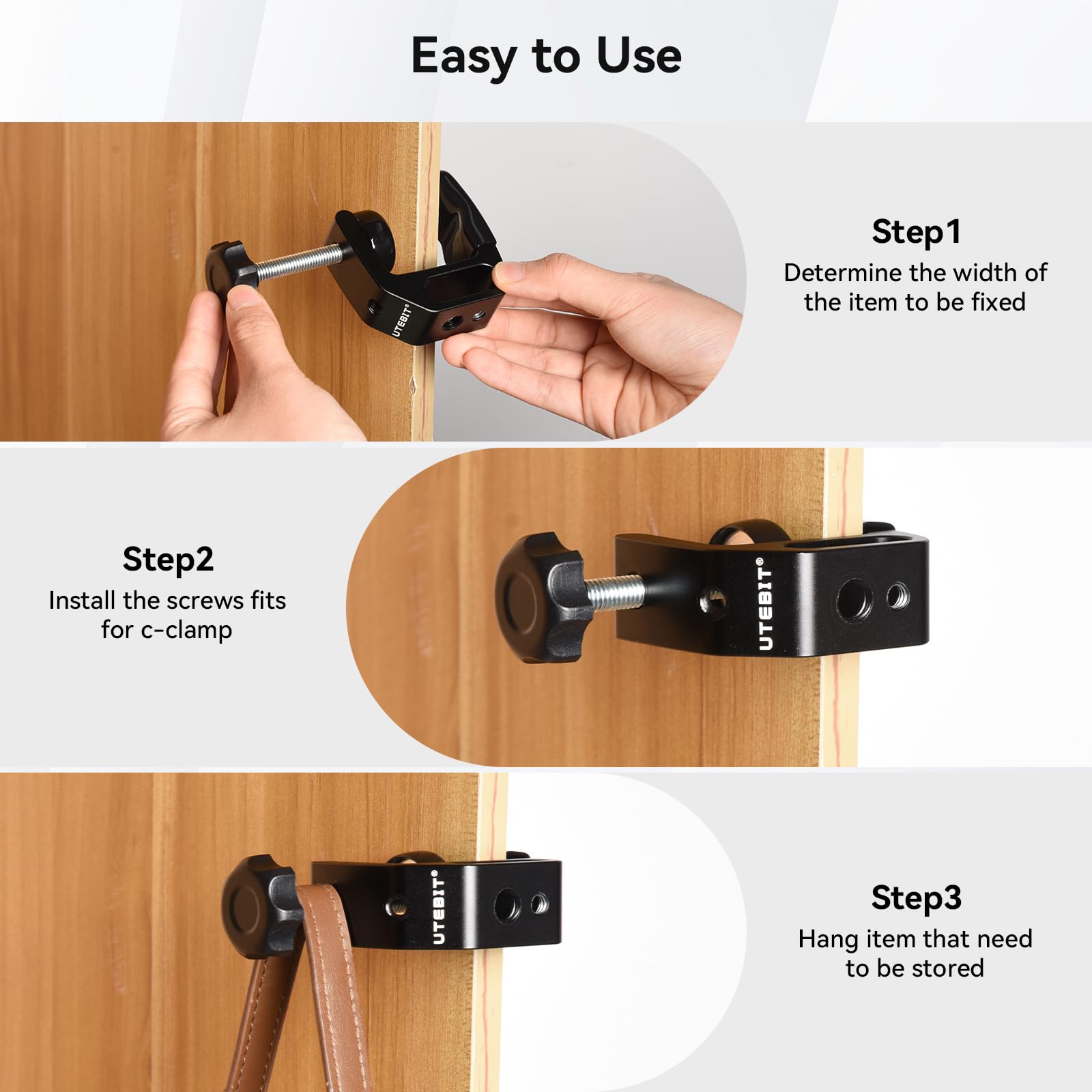 UTEBIT Serre Joint en C avec Trou de File 1/4" et 3/8", Pince en C pour Caméra pour Montage de Caméra, Métal Serre Joint de Table en C Poids Lourd, Adapté Jusqu'à 0-30mm de Diamètre, 2 Pièces