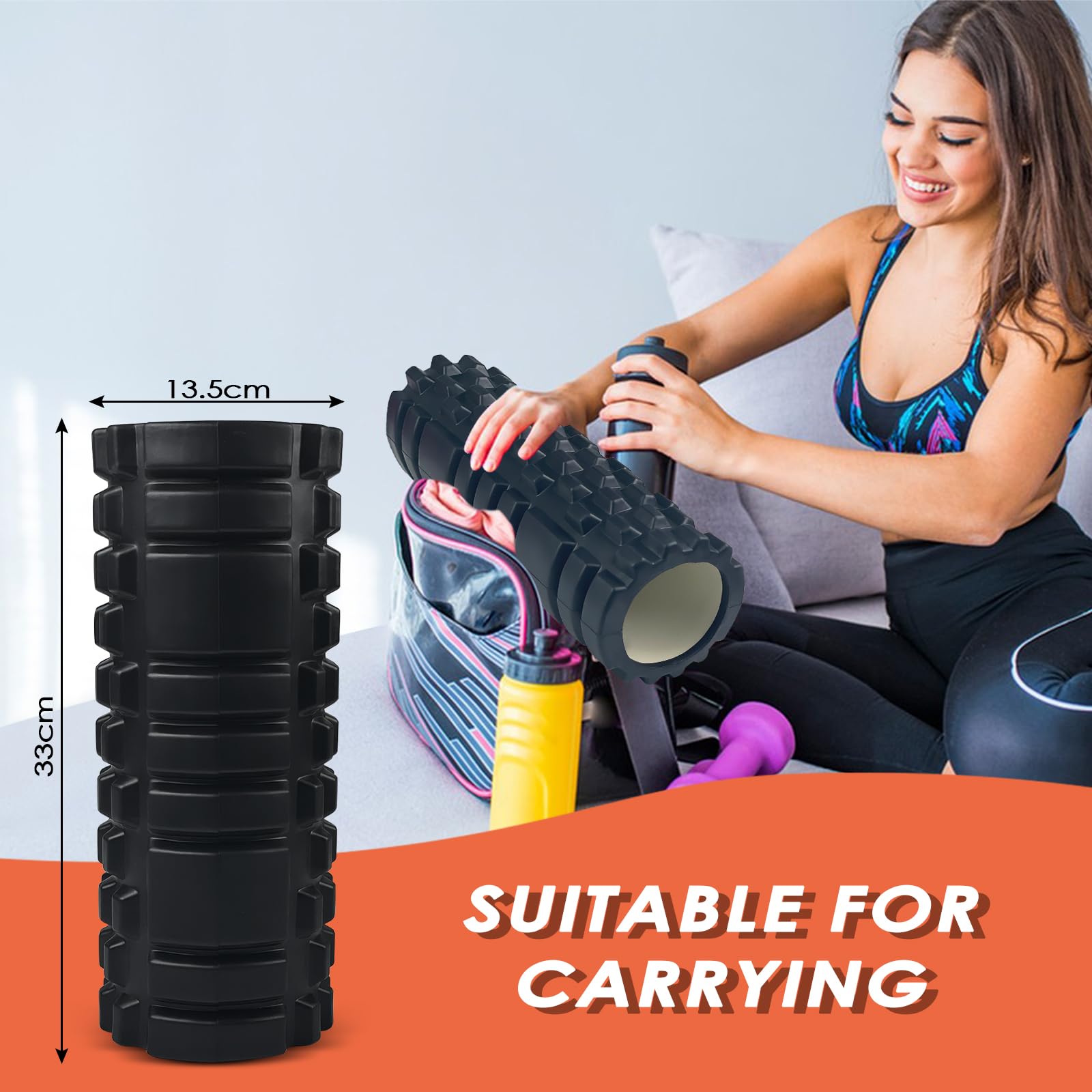 Brevanza Schiuma roller, rullo per massaggi muscolari a griglia, bigodino pilates, roller massaggio per alleviare punti di tensione, terapia e rilassamento, rullo fitness per gambe, schiena e braccia