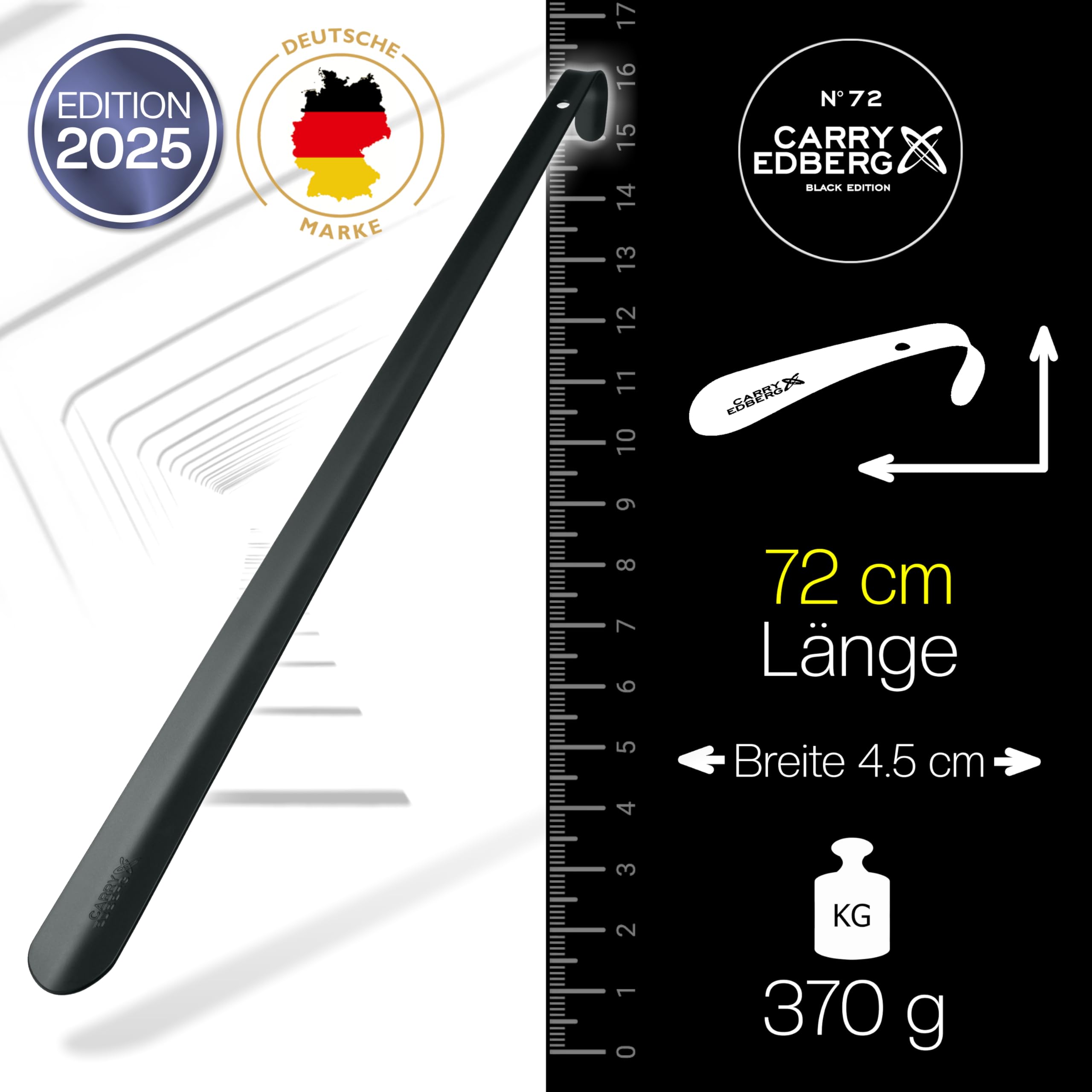 Łyżka do butów ze stali nierdzewnej 72 cm czarna #EDITION2024 bardzo stabilna! | długa designerska ściągaczka do butów XL do zakładania na stojąco | wysokiej jakości produkt z metalu |