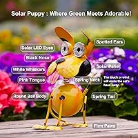 Vista 5 de Luces solares de estatua de perro para exteriores, arte de metal para patio, divertida estatua de cachorro para decoración de jardín, patio, adornos