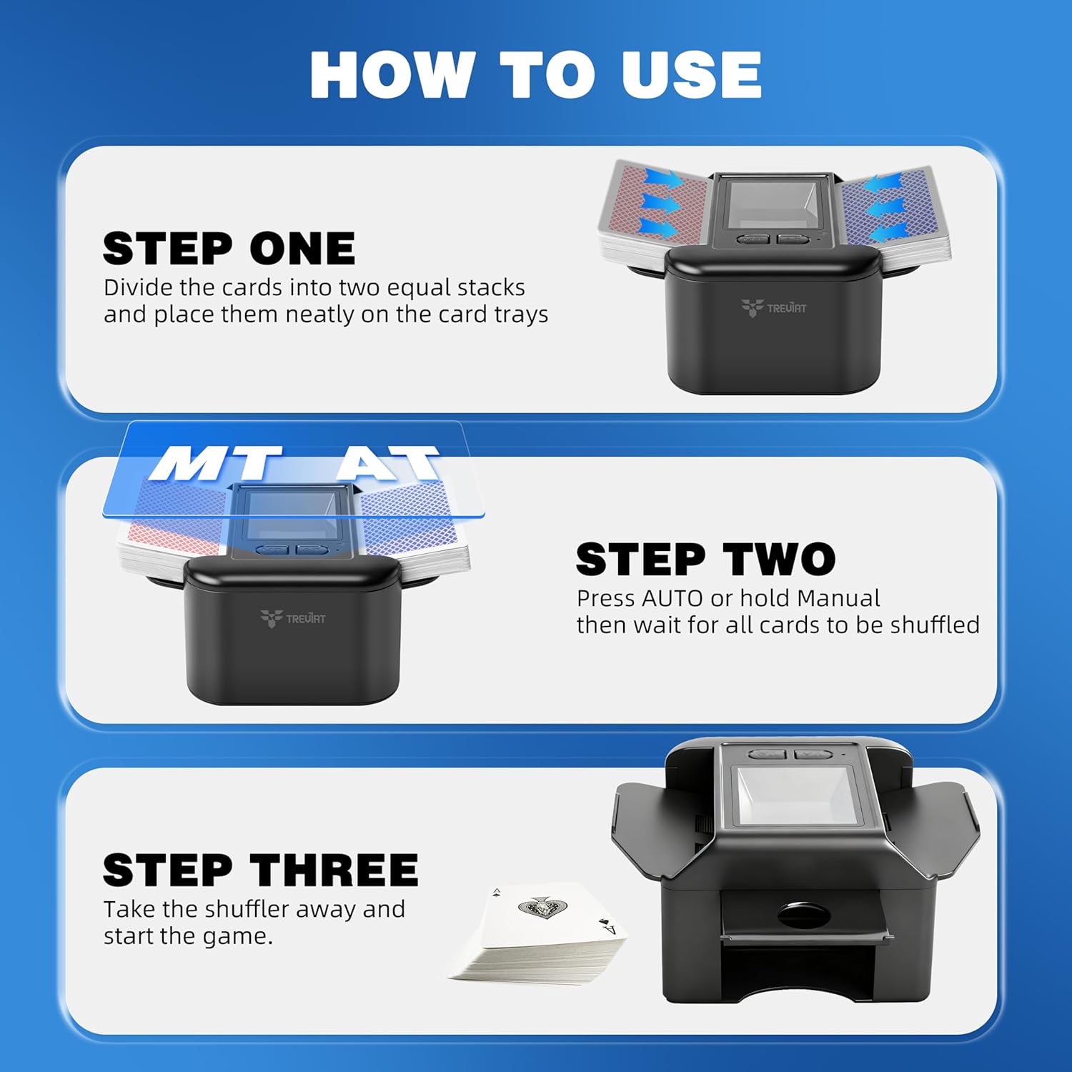 Automatic Card Shuffler with 1-2 Decks with Dual Auto/Manual Modes, USB C Rechargeable, Quiet Operation & Portable Card Shuffler for Poker, Blackjack, UNO Cards, Casino Game