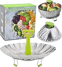 Vegetable Steamer Basket,MRKTAO Stainless Steel Collapsible Steamer Basket,Expandable Steamer Basket with Anti-hot Extendable Handle and Non-Slip Legs,Insert for Steaming Food and Vegetable (5.5"-9.4")