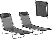 Vista 20 de Outsunny Silla Tumbona Plegable, Silla de Bronceado para Piscina, Silla de Salón al Aire Libre con Respaldo Reclinable, Asiento de Malla Azul