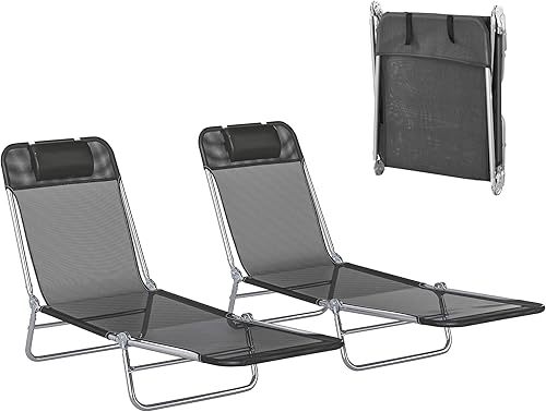 Miniatura 20 de Outsunny Sillas tumbonas plegables de 2 piezas, sillas de bronceado para piscina con respaldo reclinable, asiento de malla transpirable, Azul