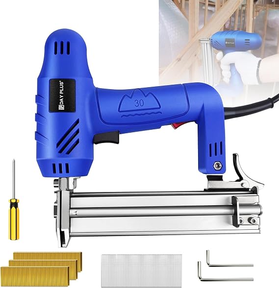 Electric Nail Gun & Staple Gun Combo – 2-in-1 Heavy Duty Brad Nailer for Wood, Upholstery, Carpets – 60 Nails/Min, Ergonomic Design, Includes 100 Nails & 300 Staples for Home Improvement