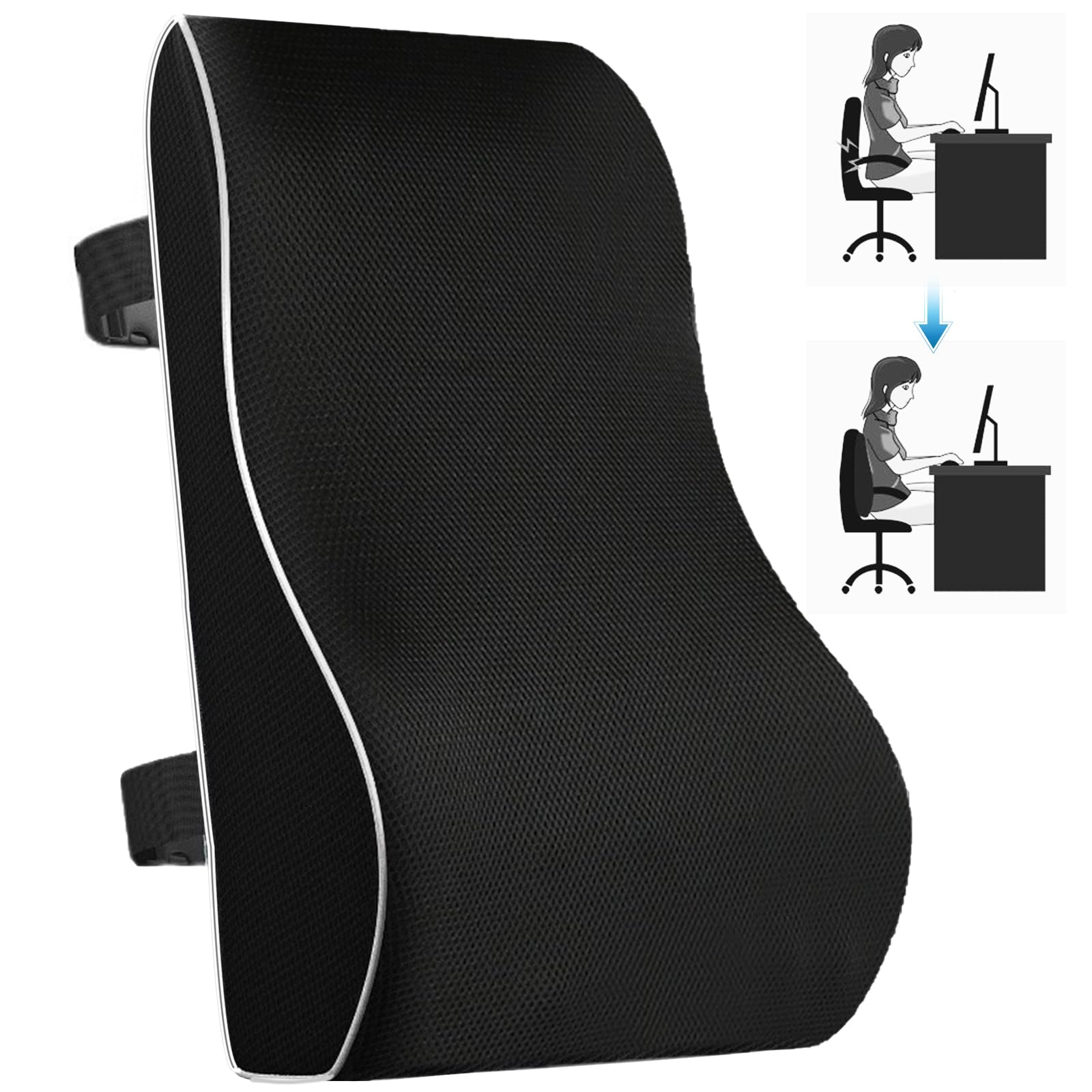 Cojín ergonómico para respaldo de espuma viscoelástica, cojín de lectura para silla de oficina, asiento de coche, cojín lumbar para silla de ruedas con funda antiestática, agradable al tacto