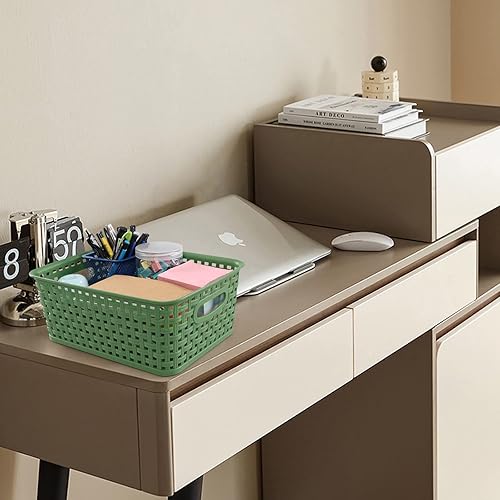 Miniatura 5 de Cesta de almacenamiento de plástico tejido, 10.03 x 7.55 x 4.09 pulgadas, juego de 6 verde