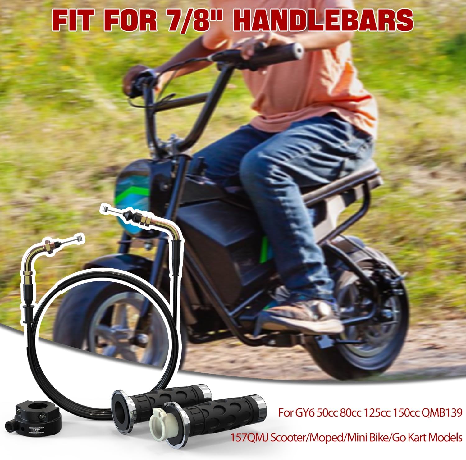 1PZ 7/8" Universal Throttle Twist Grip Set with Throttle Cable for 50cc 80cc 125cc 150cc GY6 4 Stroke Scooter Motorcycle Moped ATV QMB139 157QMJ Jonway Roketa Nst Taotao