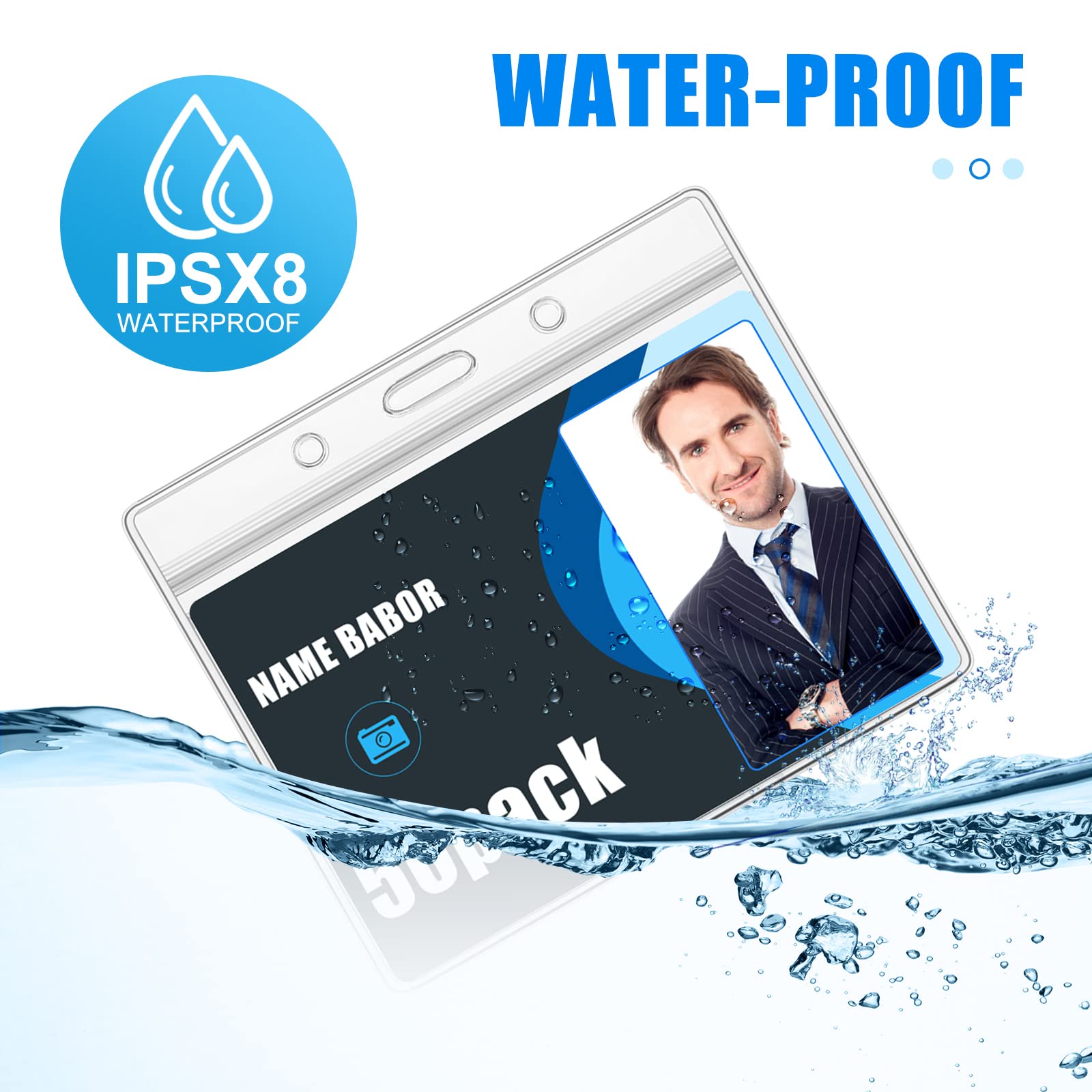 Lot de 50 porte-badges horizontaux en plastique transparent et 50 porte-badges magnétiques pour conférences, bureau
