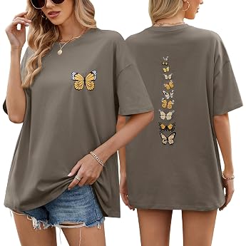 TOMEEK T-Shirt for Women Top Summer Oversize Shirt Crew Neck Short Sleeve Cotton White T-Shirts Vintage Loose T-Shirt Loose Fit Basic Tee Short Sleeve