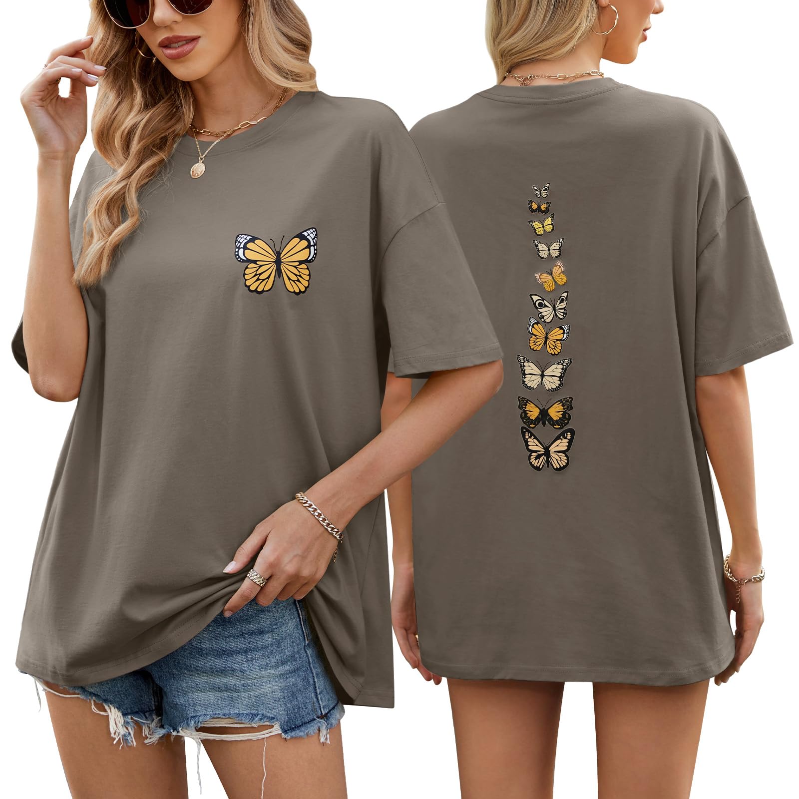 TOMEEK T-Shirt Für Damen Top Sommer Oversize Shirt Rundhals Kurzarm Baumwolle Weiße Tshirts Vintage Loose Tshirt Lockere Passform Basic Tee Kurzärmelig