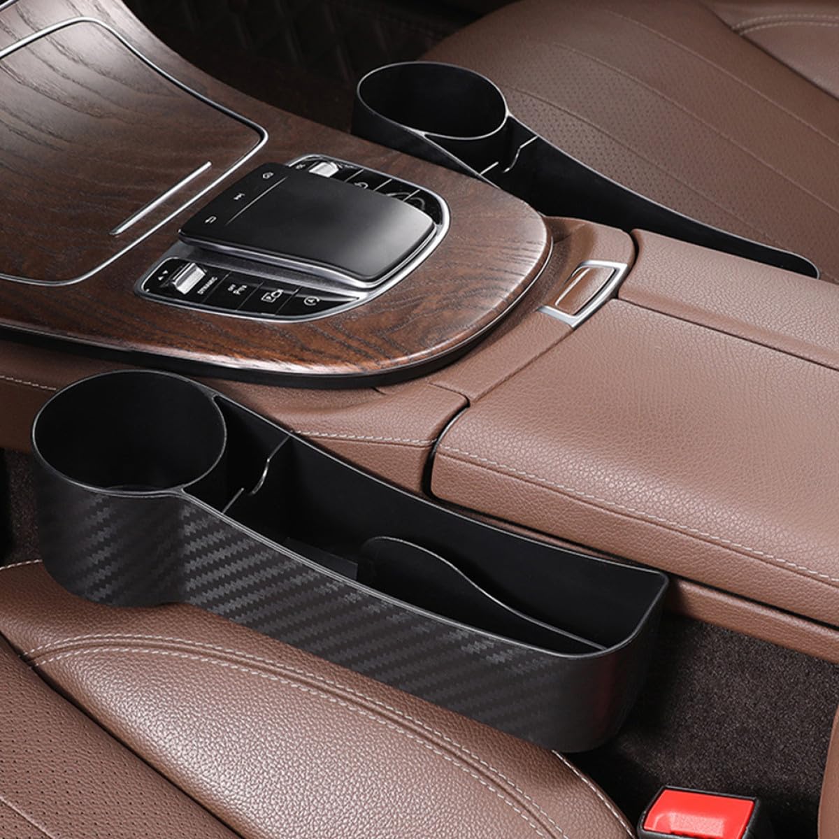 Organizador Almacenaje Plástico para Asiento Coche 2 Cajas Compactas Relleno Huecos Uso Diario Vehículo Conductor Copiloto