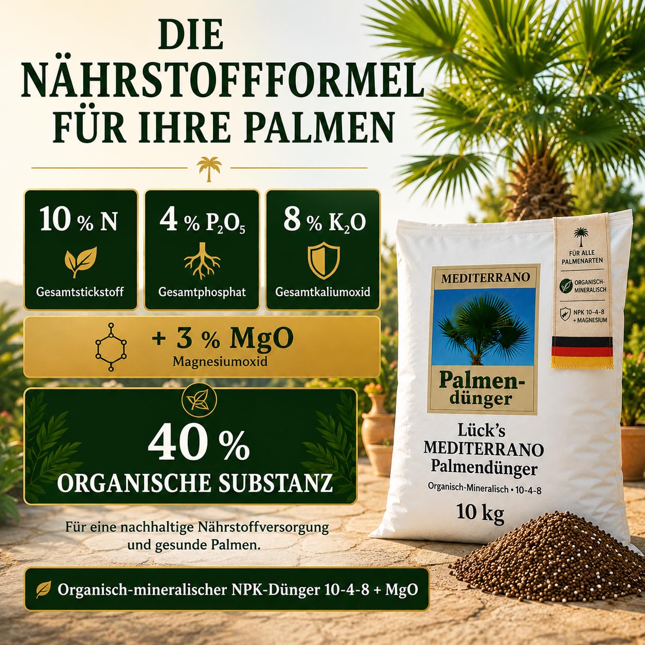 "Mediterrano - Fertilizzante per palme, perfetto per palme dure, crescita forte e foglie sane!", 10 kg