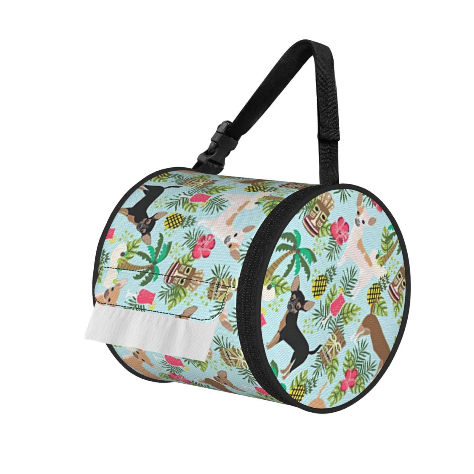 Dog Pineapple Printed Toilet Paper Holder Bag, Adjustable Strap Roll Paper Organizer for Car Kitchen Outdoor