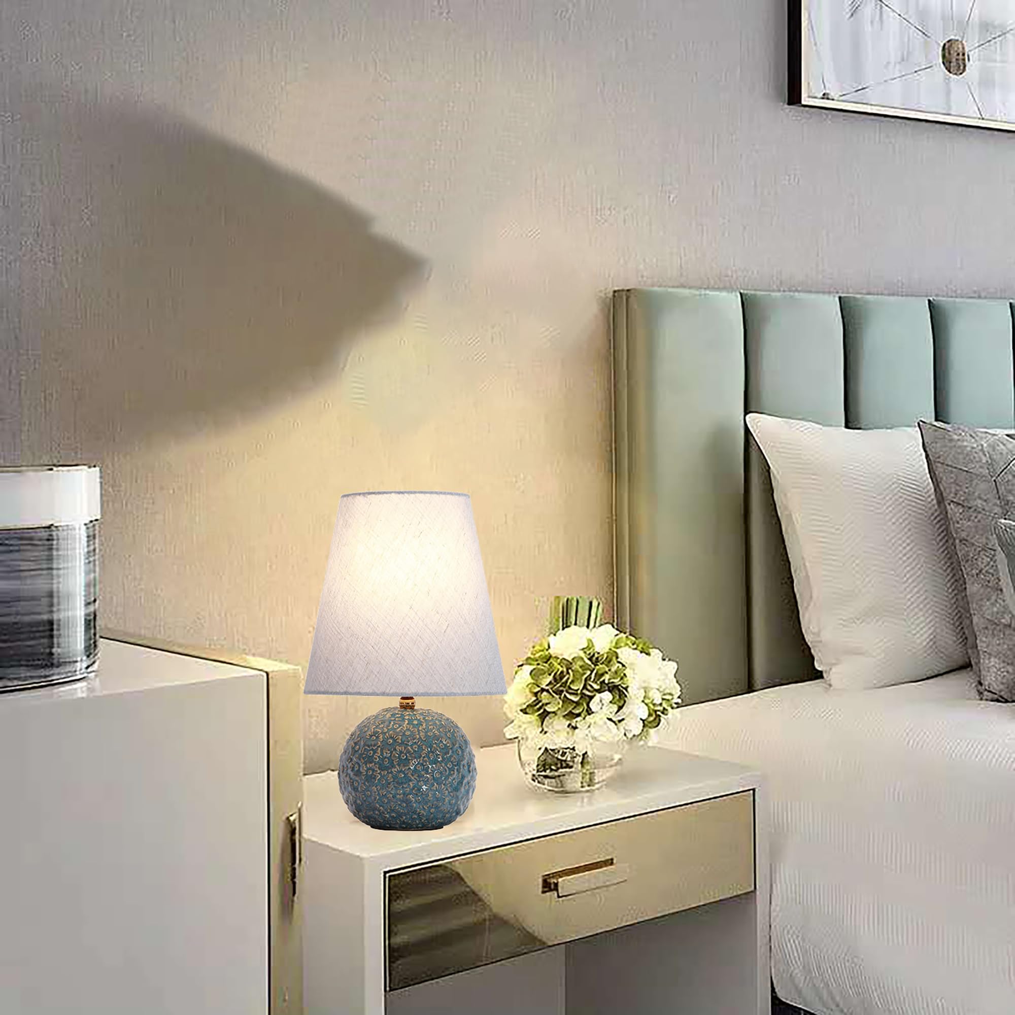 XINYASEE Lampada da tavolo in ceramica semplicità,Lampada da comodino vintage con paralume in tessuto,Lampada Da Scrivania Per la Casa Per Camera Da Letto,Soggiorno，E27 (blu)