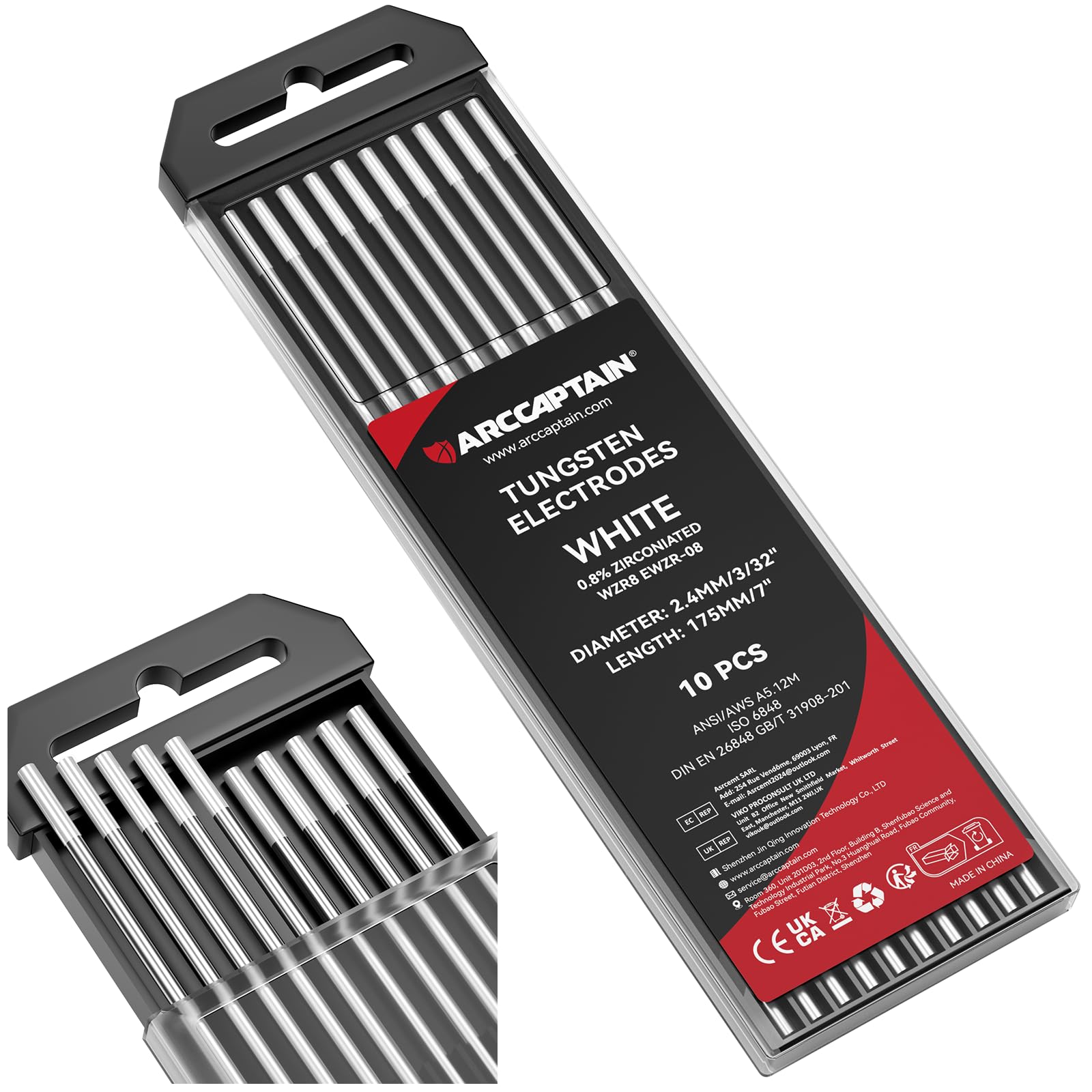 ARCCAPTAIN TIG Welding Tungsten Electrode 10-Pack 3/32"x 7" White