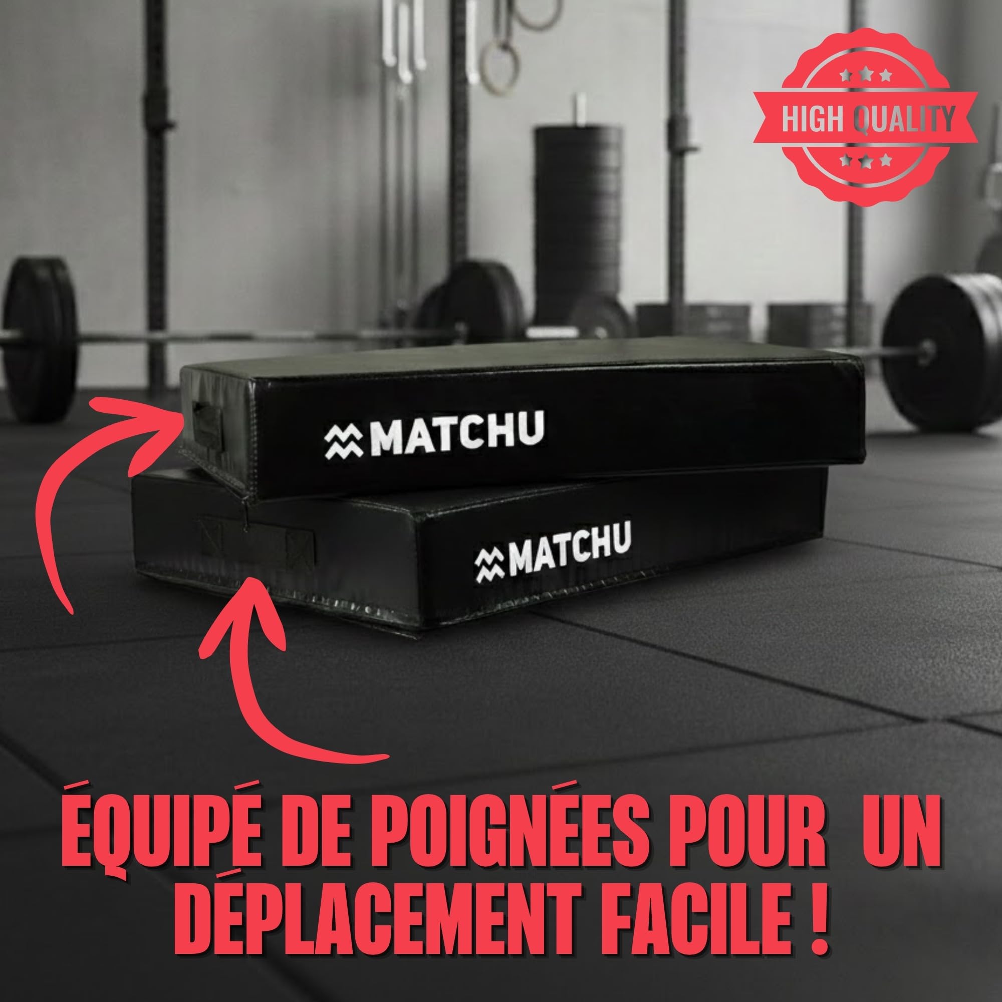 MATCHU - Drop Pads - Lot de 2 - Amortissement de haute qualité - Mousse durable - Housse en PVC résistante à l'usure - 75x57x15 CM - Noir