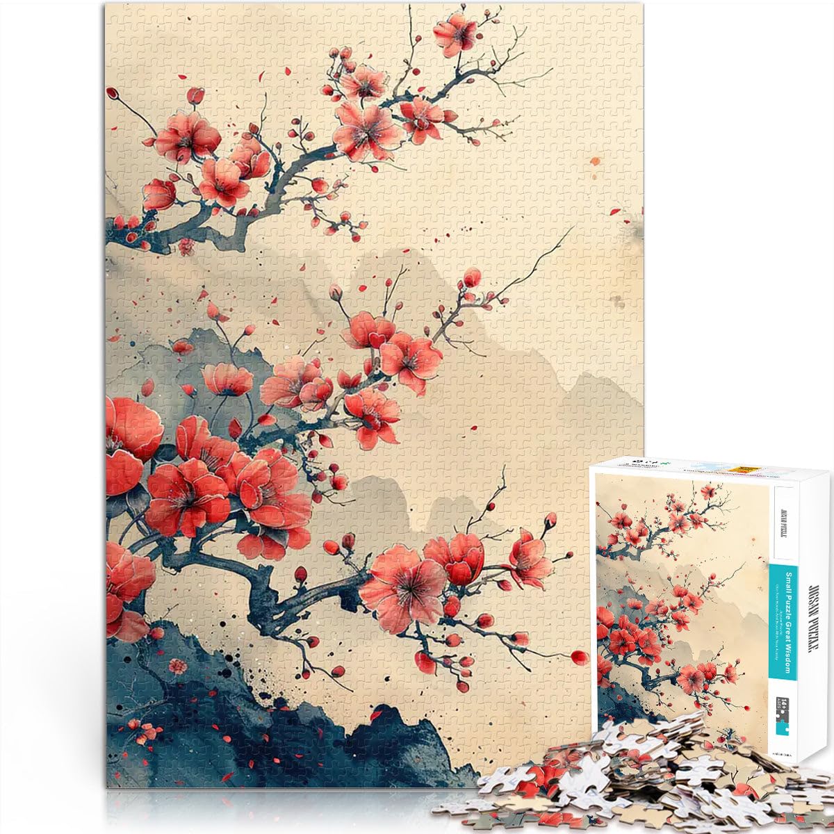 Jigsaws 2000 Pieces for teenagers Red Blossoms Painting Old Analyse und Logik Die Liebe zwischen Paaren stärken70x100cm