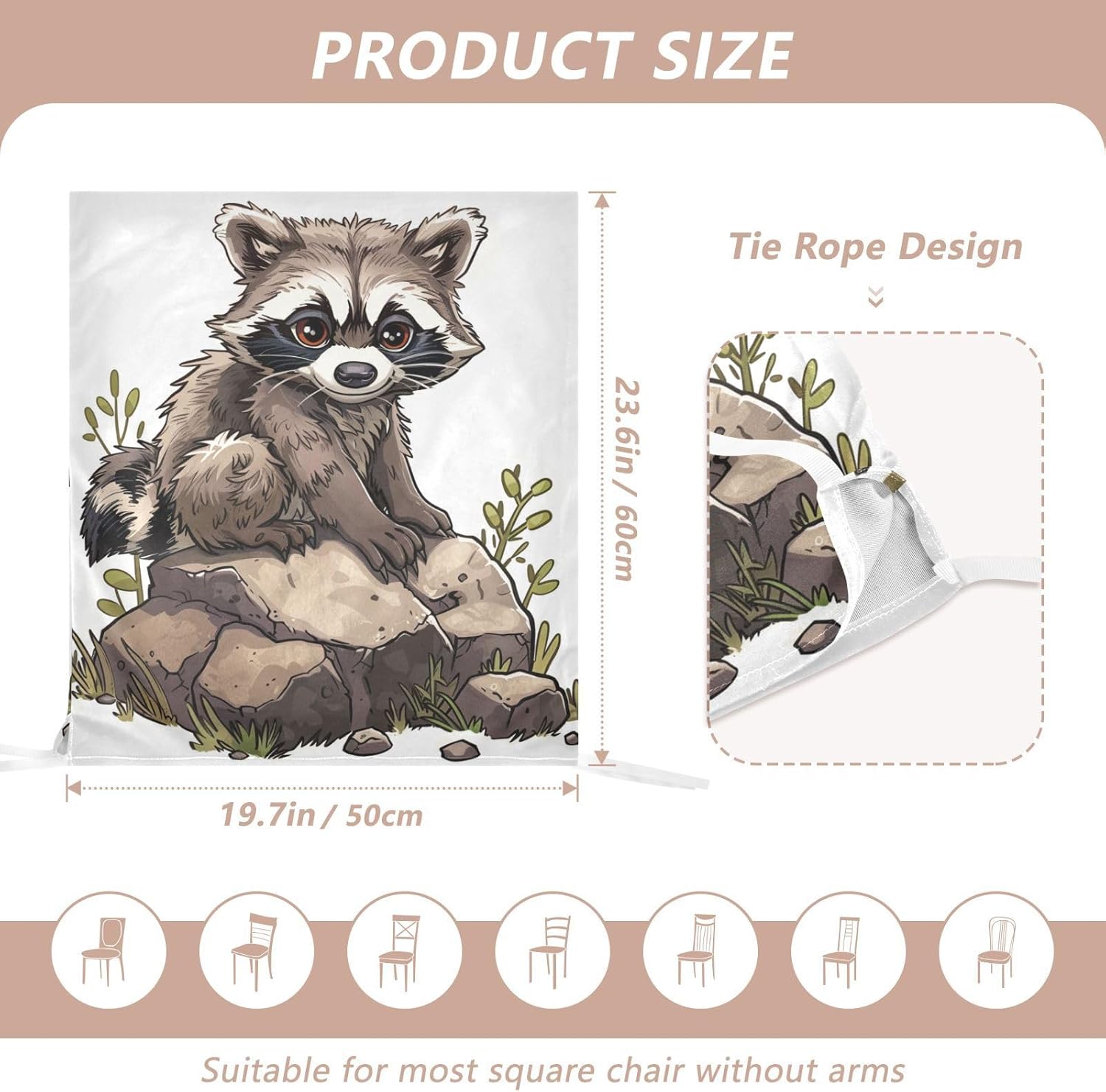 ALAZA Cute Raccoon Chair Back Cover Set of 6, Washable Reusable Removable Chair Slipcovers Decorative Chair Cover for Home Kitchen Wedding Party