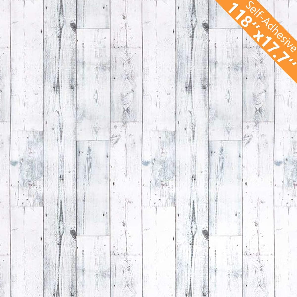17.7"x 314" Peel and Stick Wallpaper Self-Adhesive Shiplap Light Grey/White Distressed Wood Plank Removable repasted Decorative