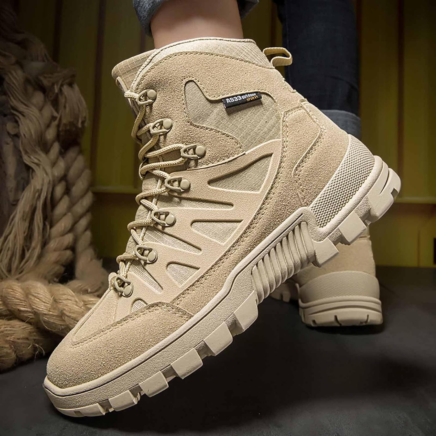 CLSQLXYJZC Men's Military Tactical Boots, Waterproof Hiking Work Boots Breathable Desert Boots Lightweight Work Boots Motorcycle Combat Boots Jungle Boots