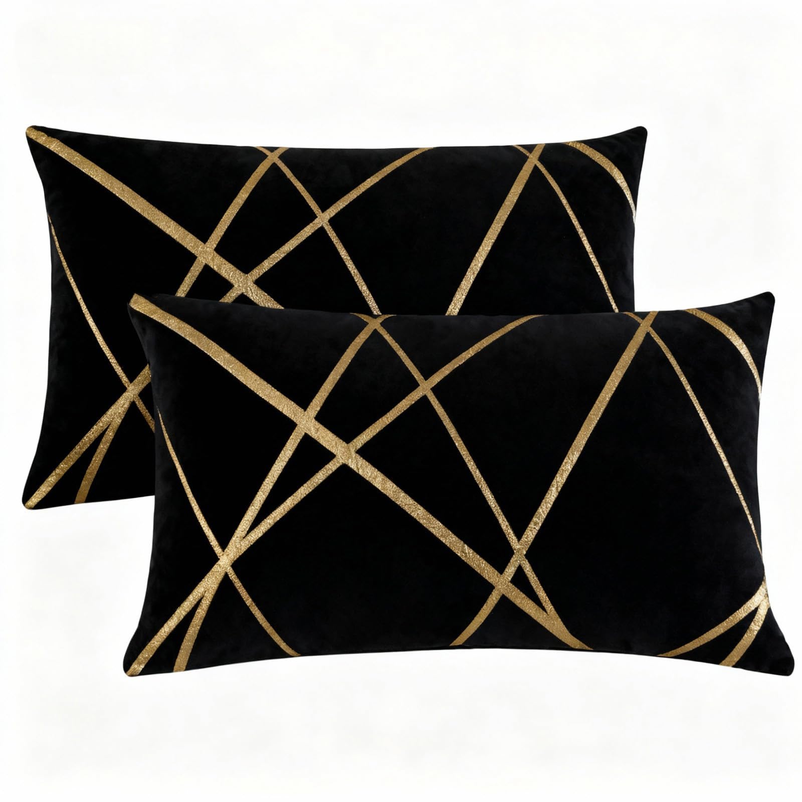 Miuyunya Rectangle Cushion Covers Velvet Decorative 30 x 50 cm Black Throw Pillow Covers Gold Striped Cushion Case Soft Lumbar Couch Pillowcases for Sofa Living Room Bedroom Sets of 2