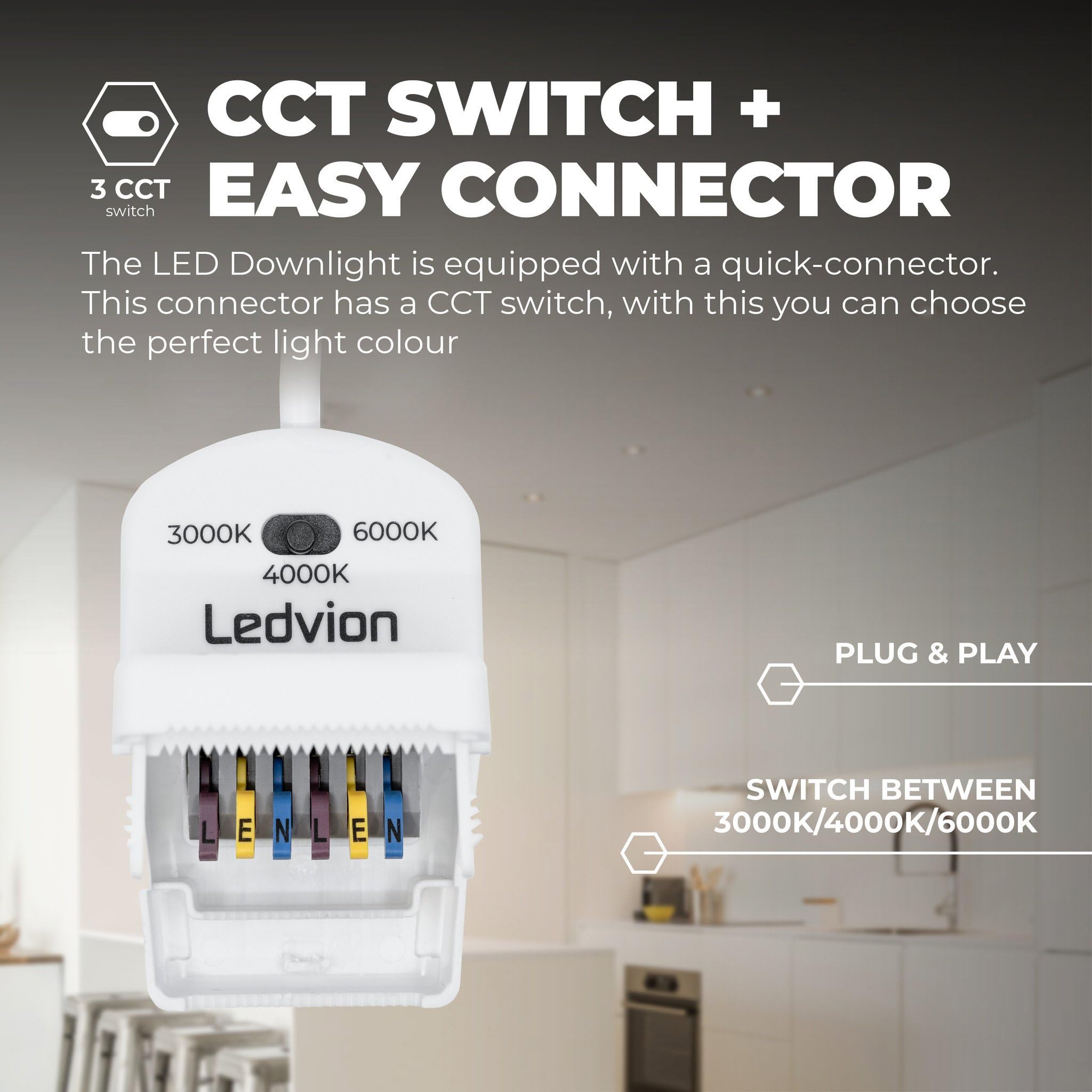Ledvion Reflektor wpuszczany LED, biały, 7 W, IP65, CCT, COB, Ø90 mm, możliwość ściemniania, łatwa instalacja, 5 lat , wpuszczane reflektory do łazienki, ściemnialna lampa LED