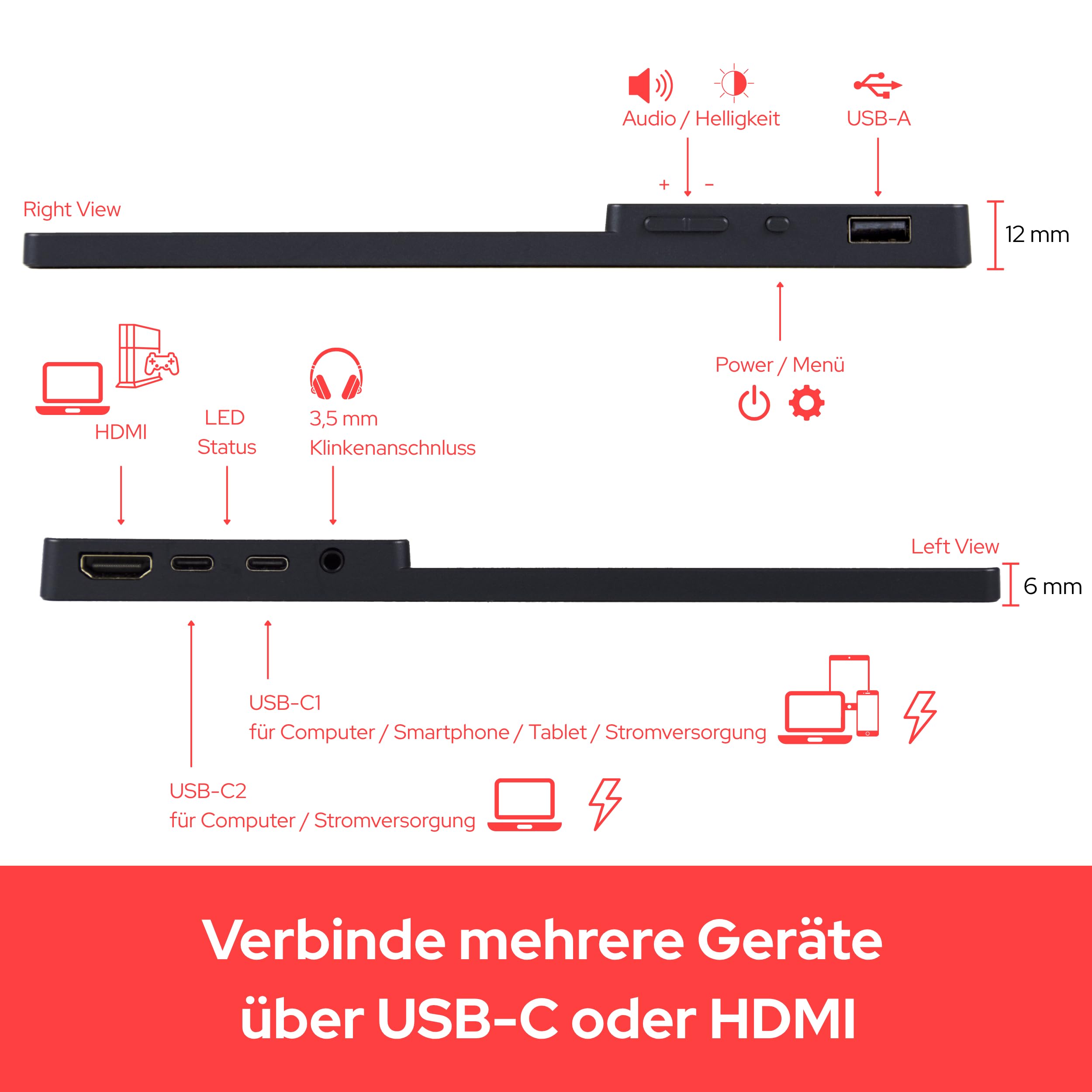 Verbatim PMT-15 LED-Monitor 39,6 cm 15.6" tragbar Touchscreen 1920 x 1080 Full HD 1080p IPS 1000:1 HDMI 2xUSB-C Lautsprecher | Tragbarer Monitor Touchscreen mit USB-C und HDMI für Macbook, PC, Laptop, Tablet, Konsole und mobiles Arbeiten unterwegs