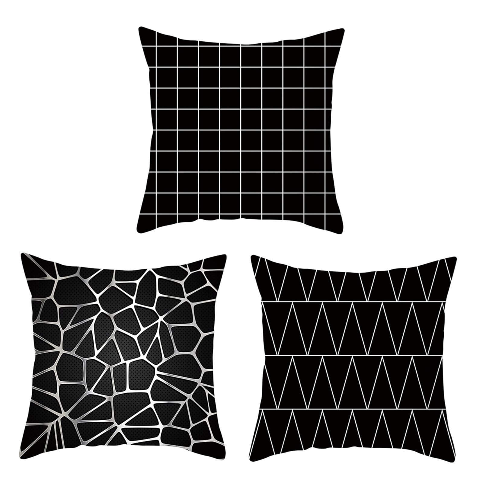 Housses de coussin douces et infroissables lot de 3 taies carrées noires 45x45