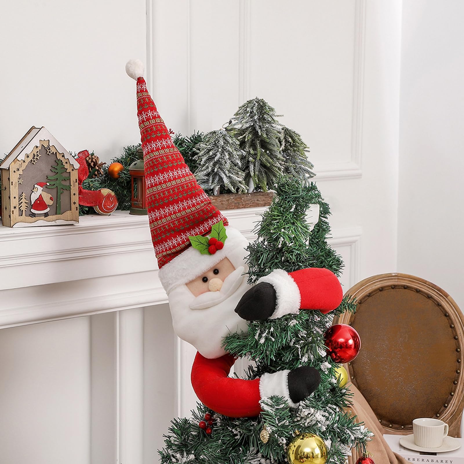 Puntale per Albero di Natale a forma di Gnomo Svedese con Cappello Rosso Felpato Topper per Decorazioni Natalizie e Addobbi albero