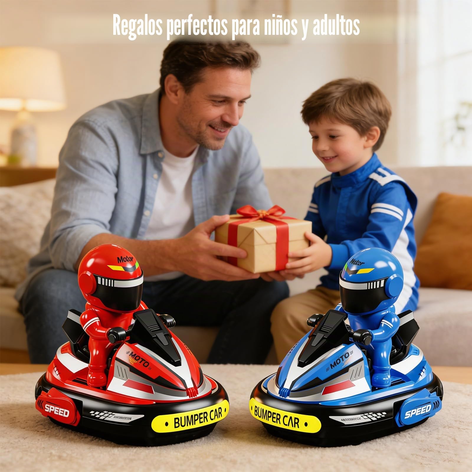 Coche Teledirigido de Juguete, 2 Piezas RC Colisión Coche Super Bumper Car, 360° Drift Stunt Auto Scooter, Luz LED y Música, Coche Teledirigido con Muñeca Eyectora, Regalos para Niños,Niñas