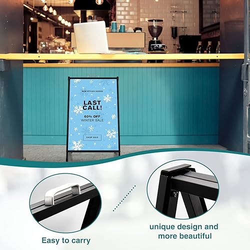 Miniatura 4 de Letrero plegable de acero con revestimiento negro de doble cara, con marco en A, resistente y deslizable, de 24 x 36 pulgadas, solo marco, sin