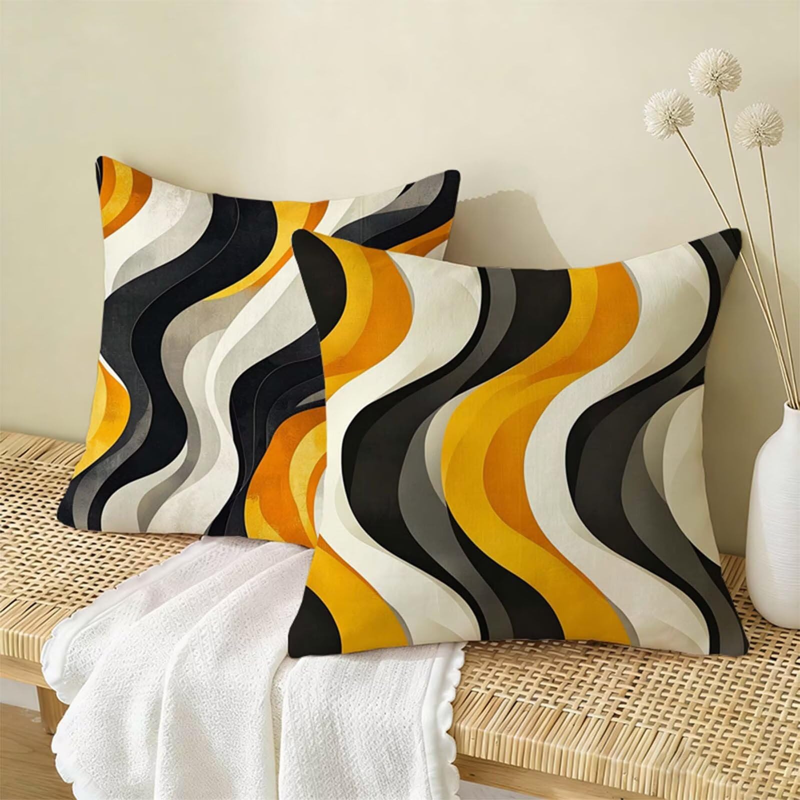 Fundas Cojines 80x80 Amarillo Juego de 2,Impermeable Exterior Funda Cojin Lino,Cómodo Transpirables,Antimanchas y Durable Funda de Cojines Raya,para Primavera Salón,Dormitorio Decoración Hogar X-140