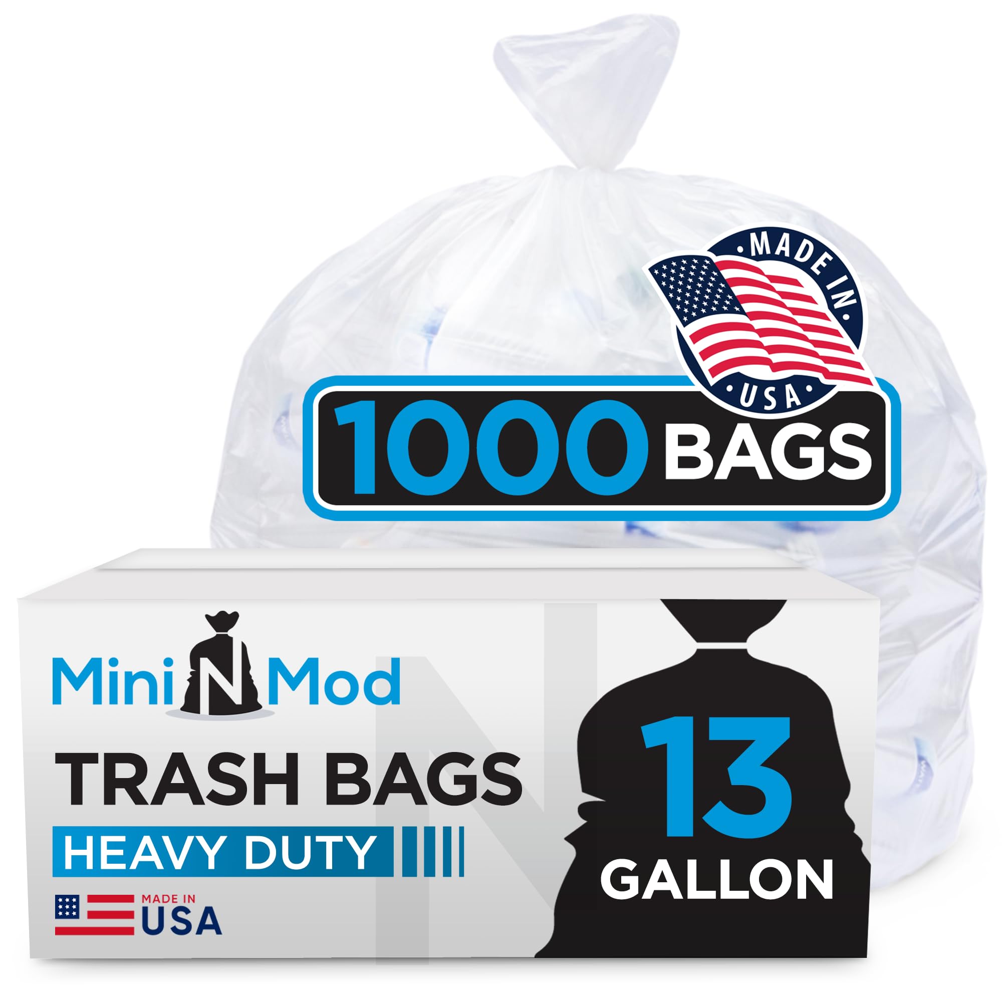 Clear 13 Gallon Trash Bags – Bulk 1000 Count – Tall Kitchen Garbage Bags – 13 Gal Unscented Plastic Can Liners for Bathroom, Office, Janitorial,