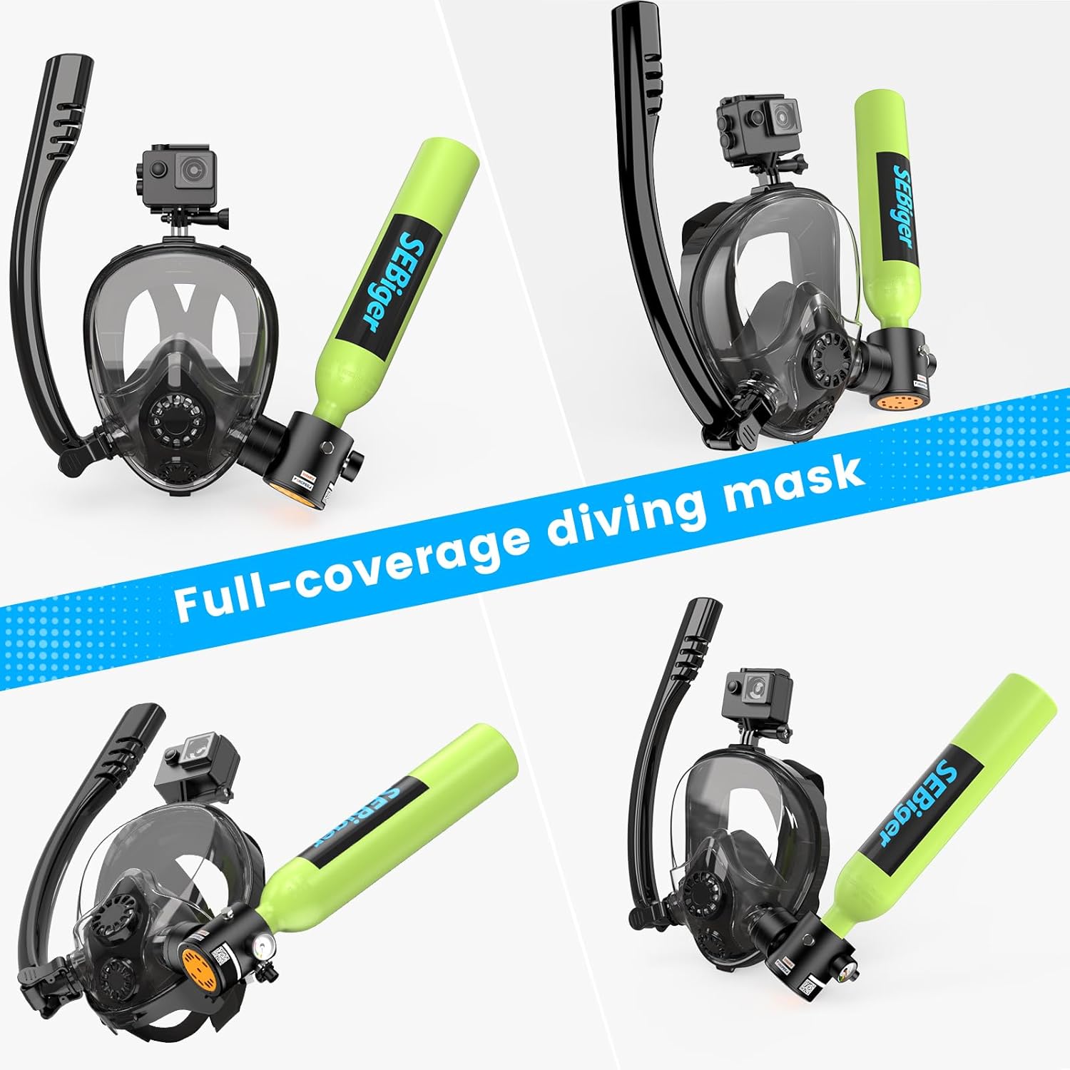 0.5L Mini Scuba Tank with Full-Face Snorkel Mask for Supports Underwater Breathing, Dot-Certified with Mini Tank Ideal for Snorkeling