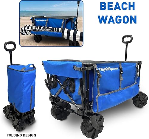Miniatura 8 de EasyGoProducts - Carro de playa plegable de lujo, azul, 19 x 36 pulgadas de almacenamiento cuando está abierto, 13 x 20 pulgadas para almacenamiento