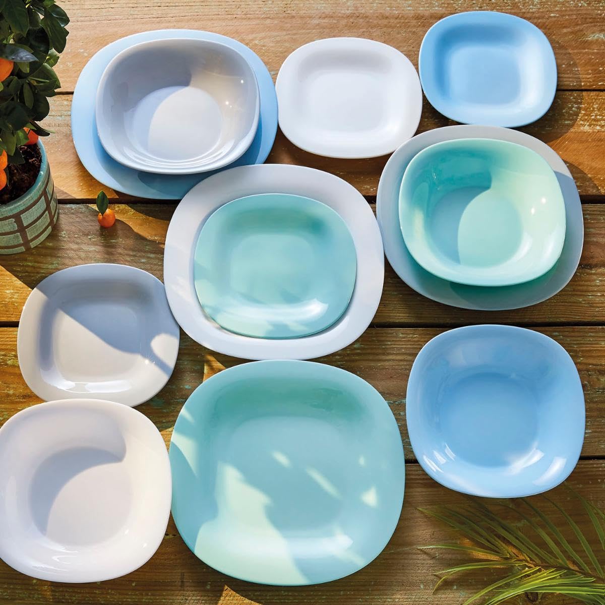 ARC 5919301 Assiette Carine en verre, Opale plate, Couleur Turquoise, Carré, 27 x 27 cm, Glass